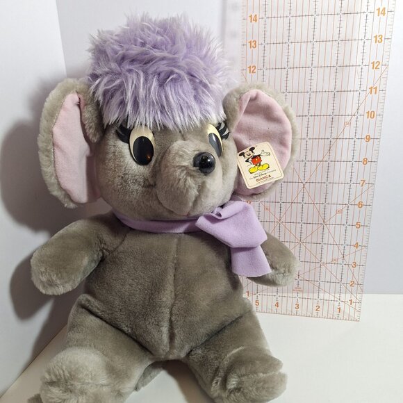 Disney Bianca Plush Mouse Purple Bow 16" Vintage 80s Made in Korea - Picture 4 of 16